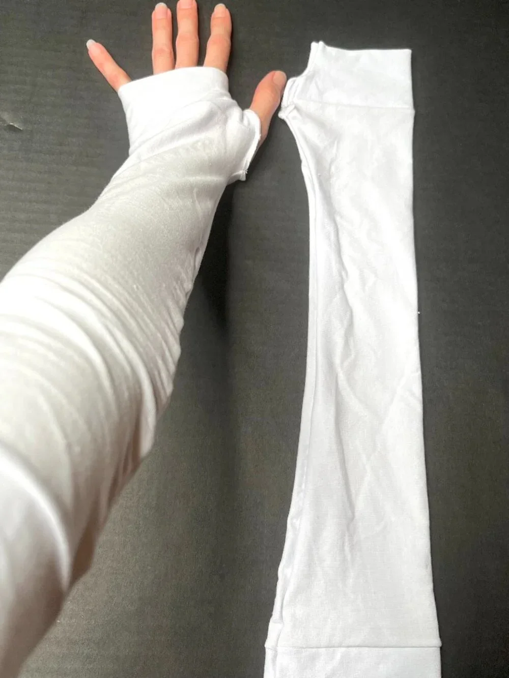 Cotton Jersey Armwarmers White Thumb Hole Hand Warmers Driving Sun UV Protection